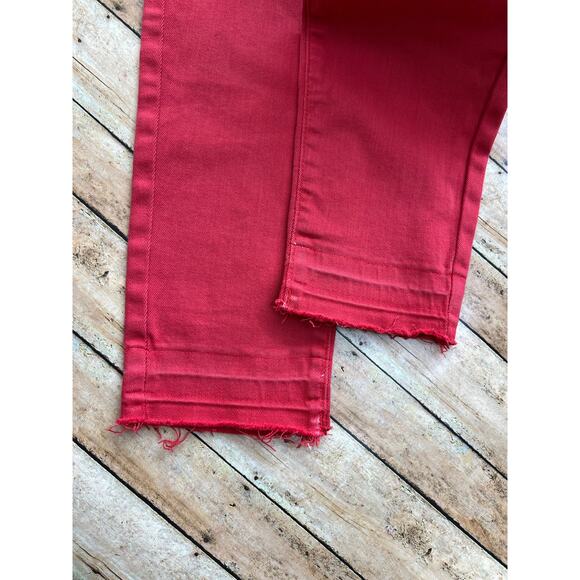 Banana Republic Mid Rise Skinny Vamp Red Jeans Raw Hem Ankle Denim Size 27 - Picture 11 of 11
